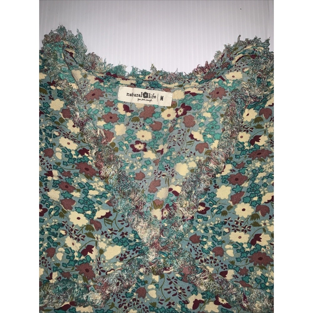 Natural Life Floral Mini Tiered Dress Size M Teal CottageCore Babydoll Boho - Picture 5 of 10